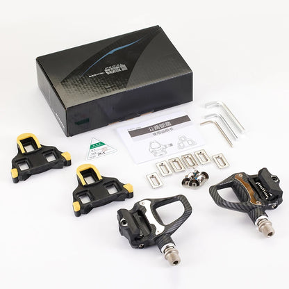 RACEWORK Bicycle Lock Pedal Road Bike Self-Locking Carbon Fiber Pattern Pedals With Sealed Bearings Lock Piece For SPD System