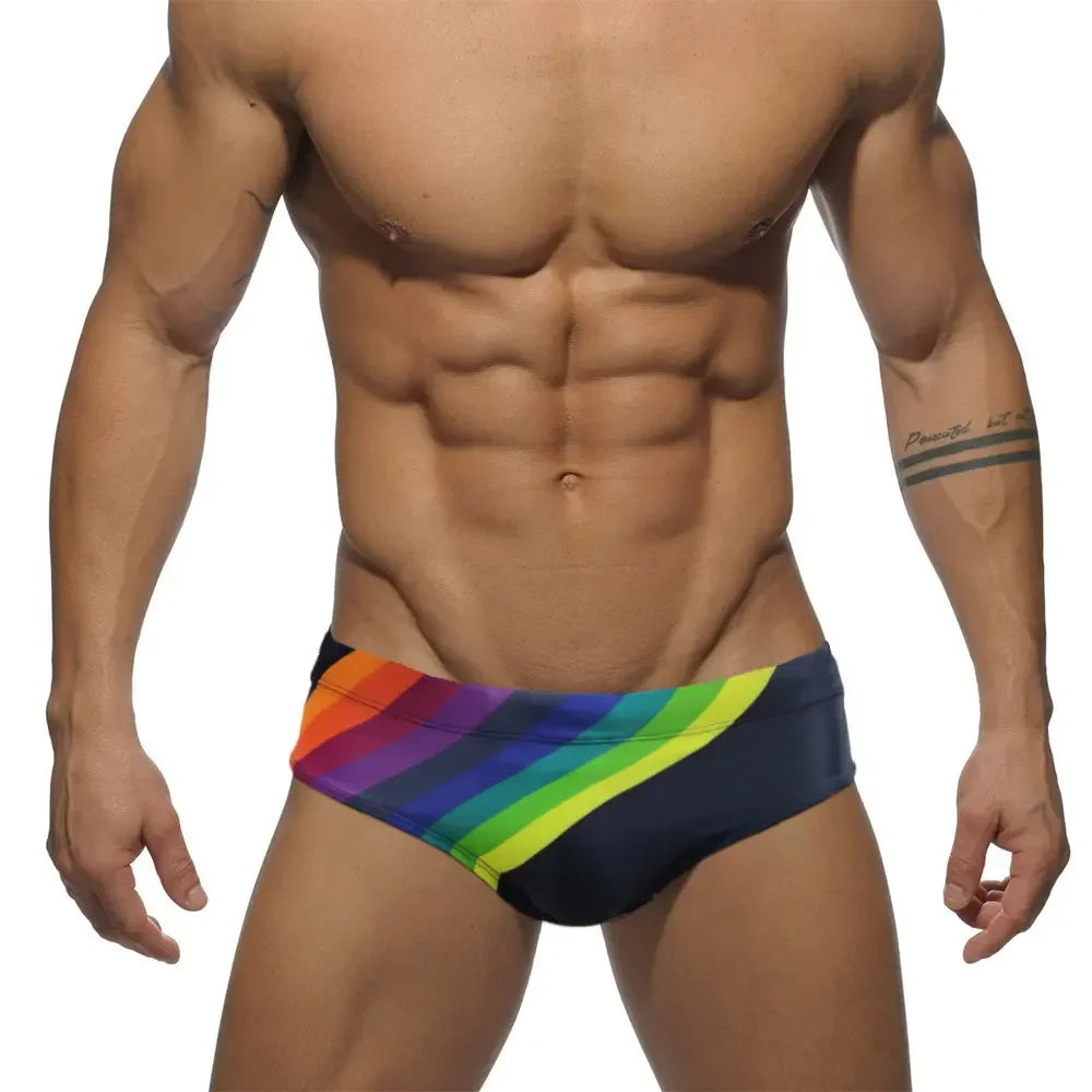 Sexy Rainbow Stripes Swimsuit Men Swimwear Swim Briefs Bikini Trunks Shorts Underwear Male Beach Surf Bath Suit Wear Panties