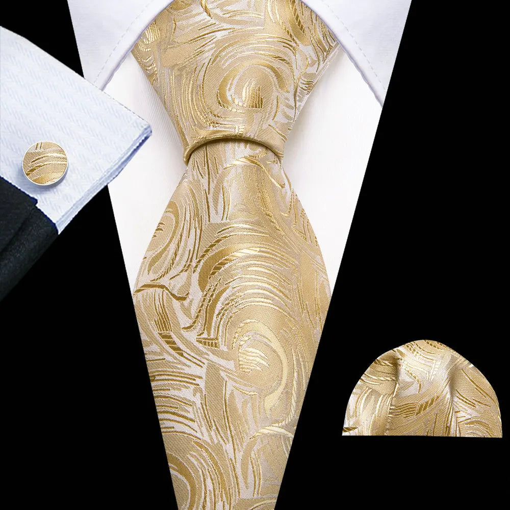 Barry.Wang Colorful Men Tie Handkerchief Cufflinks Set Novelty Floral Necktie for Male Designer Wedding Business Party Gift
