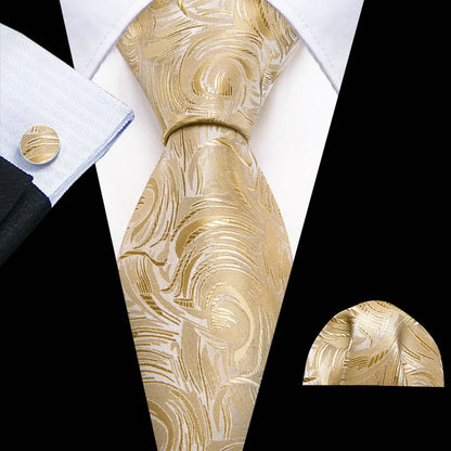 Barry.Wang Colorful Men Tie Handkerchief Cufflinks Set Novelty Floral Necktie for Male Designer Wedding Business Party Gift