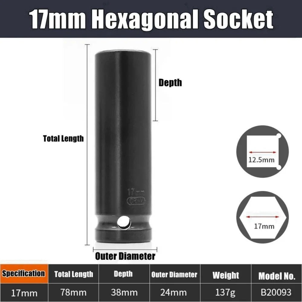 1/2Inch Drive 6-Point Impact Socket Set 10-Piece Metric Sizes 8-24m/10-24mm Carbon Steel Impact Socket Set with Hard Storage Box