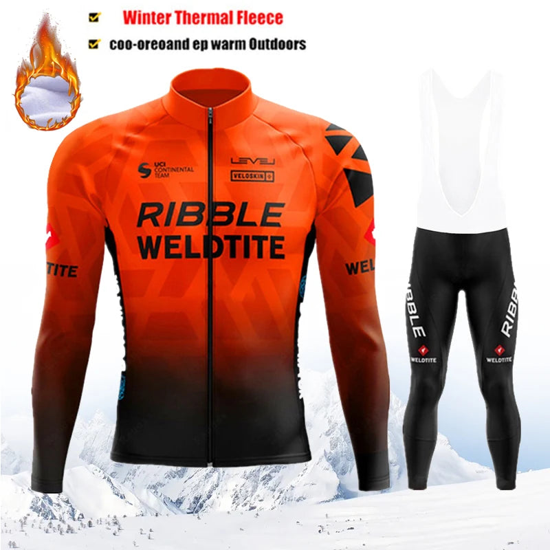 2025 Pro Warm Winter Thermal Fleece Cycling Jersey Sets Men Outdoor Riding MTB Ropa Ciclismo Bib Pants Set Team Cycling Clothing
