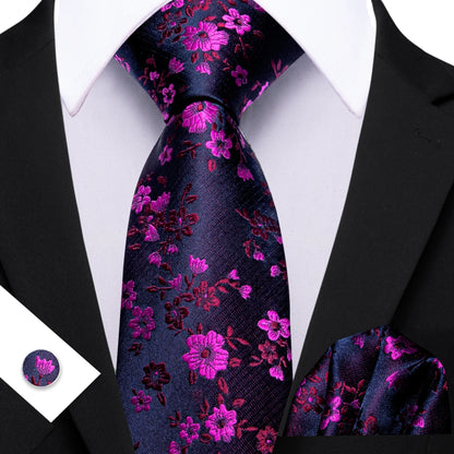 Barry.Wang Jacquard Watermelon &amp; Peach Pink Men Tie With Pocket Square Cufflinks Set Exquisiet Necktie For Male Wedding Business