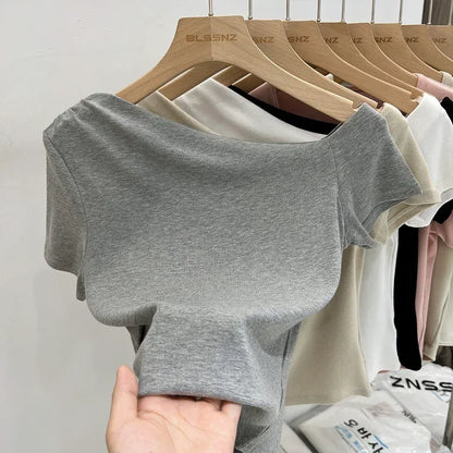 Womens Long Sleeve Off Shoulder T Shirts 2026 Tight Knit Sexy Slim Fitted Casual Women&