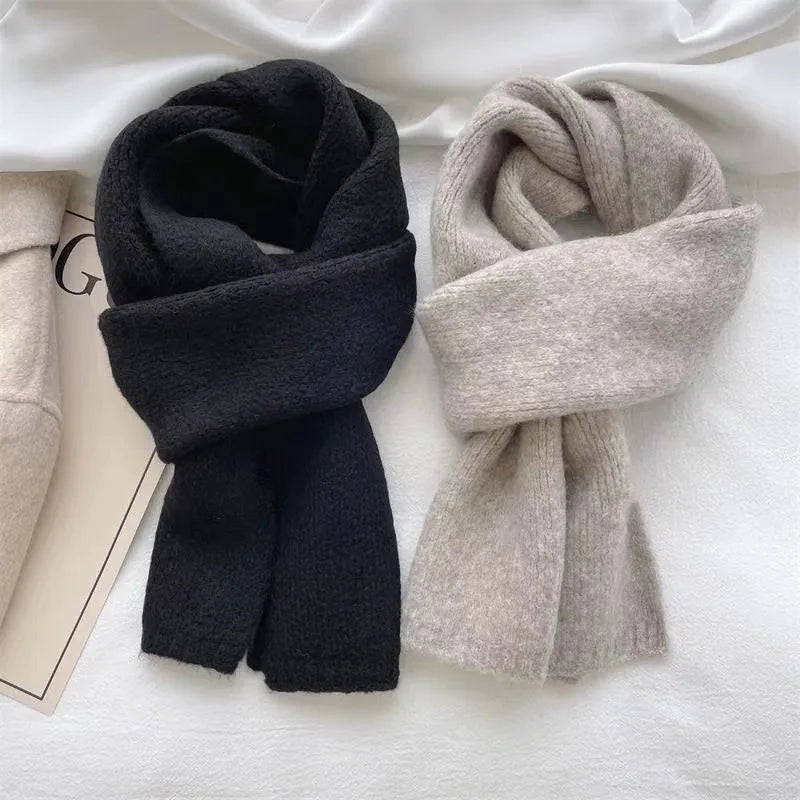 Sheep Wool Scarf for Men and Women, Couple Winter Thick Long Keep Warm Scarves, Solid Color Knitted Scarfs, Versatile and Warm