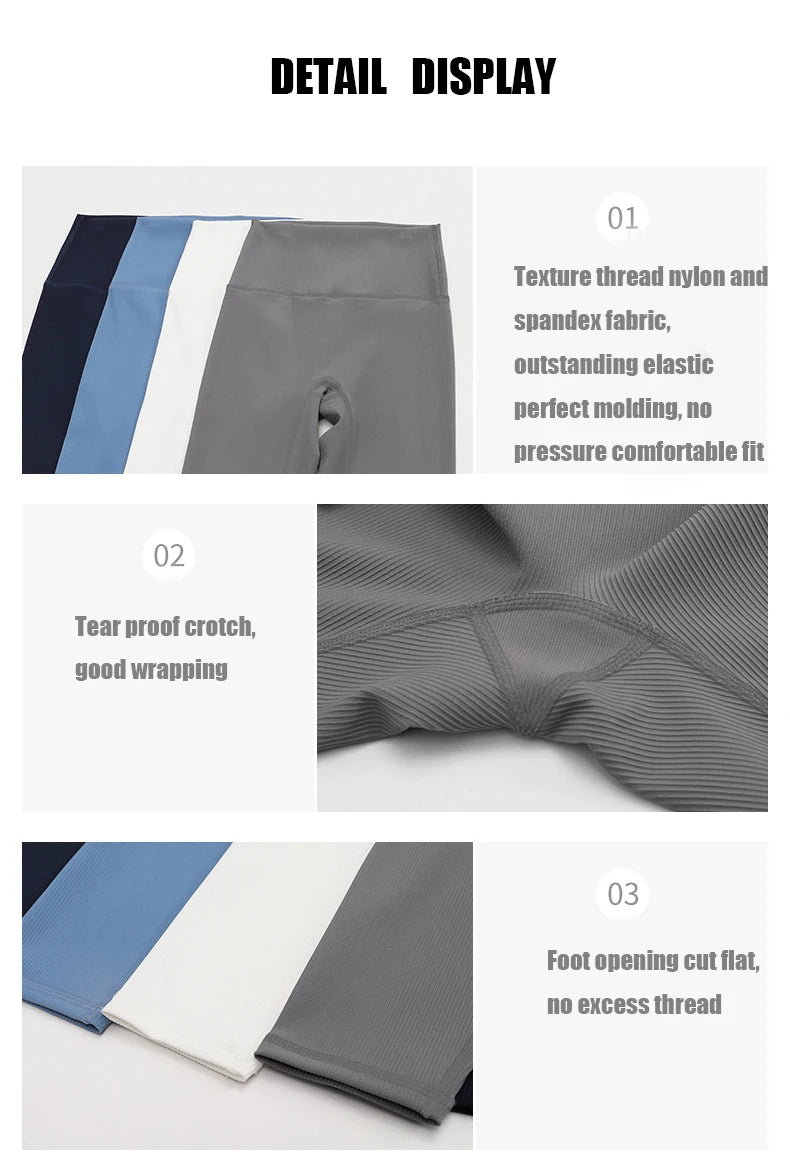 WAREBALL High Waist Yoga Pants New Ribbed Seamless Gym Leggings Sport Women Fitness Female Legging Tummy Control Running Tights