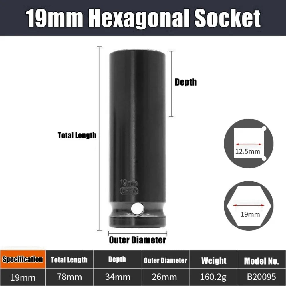 1/2Inch Drive 6-Point Impact Socket Set 10-Piece Metric Sizes 8-24m/10-24mm Carbon Steel Impact Socket Set with Hard Storage Box