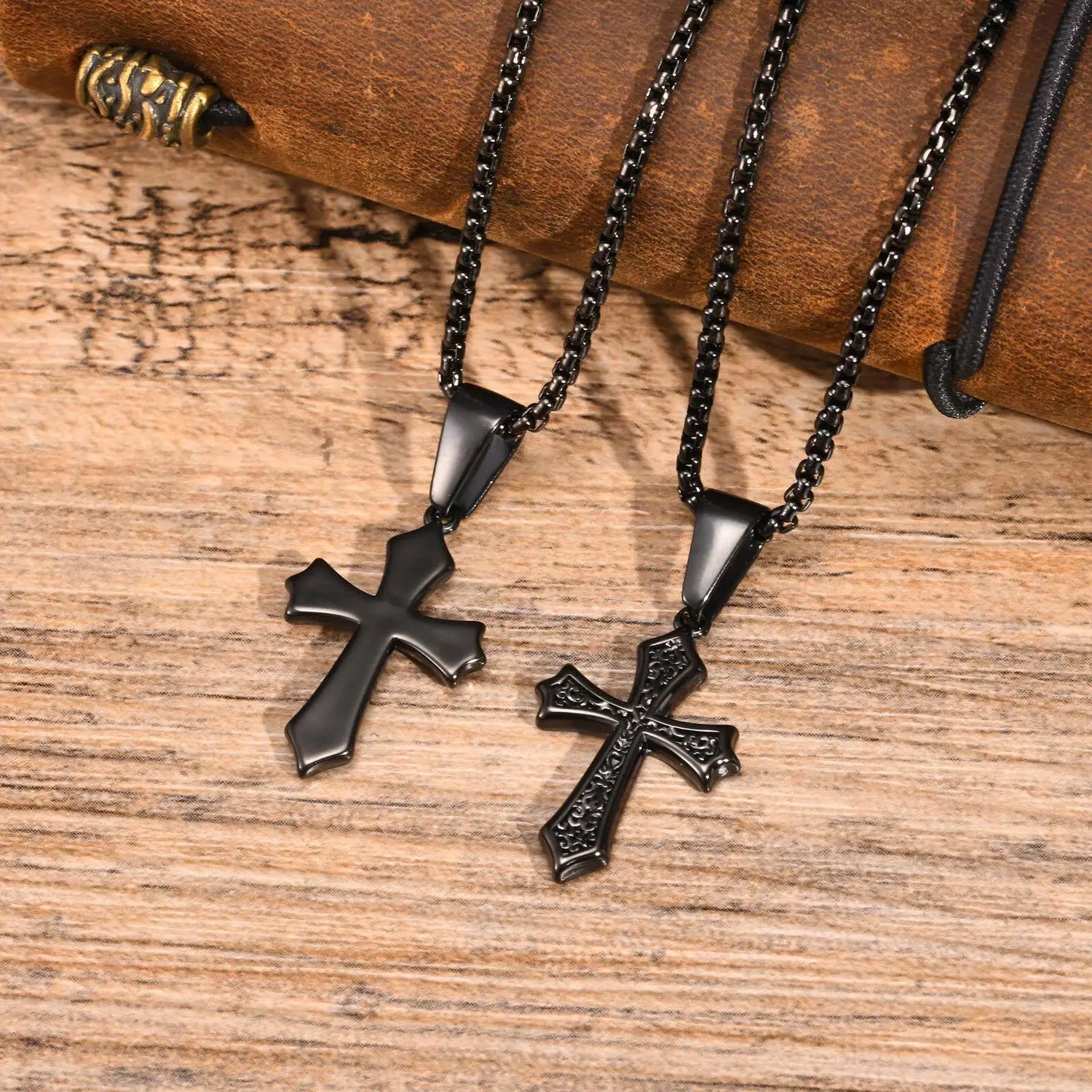 Hip Hop Cross Necklace for Men Women,50/55/60cm Stainless Steel Chic Cross Pendant,Christian Classic Jewelry Gifts