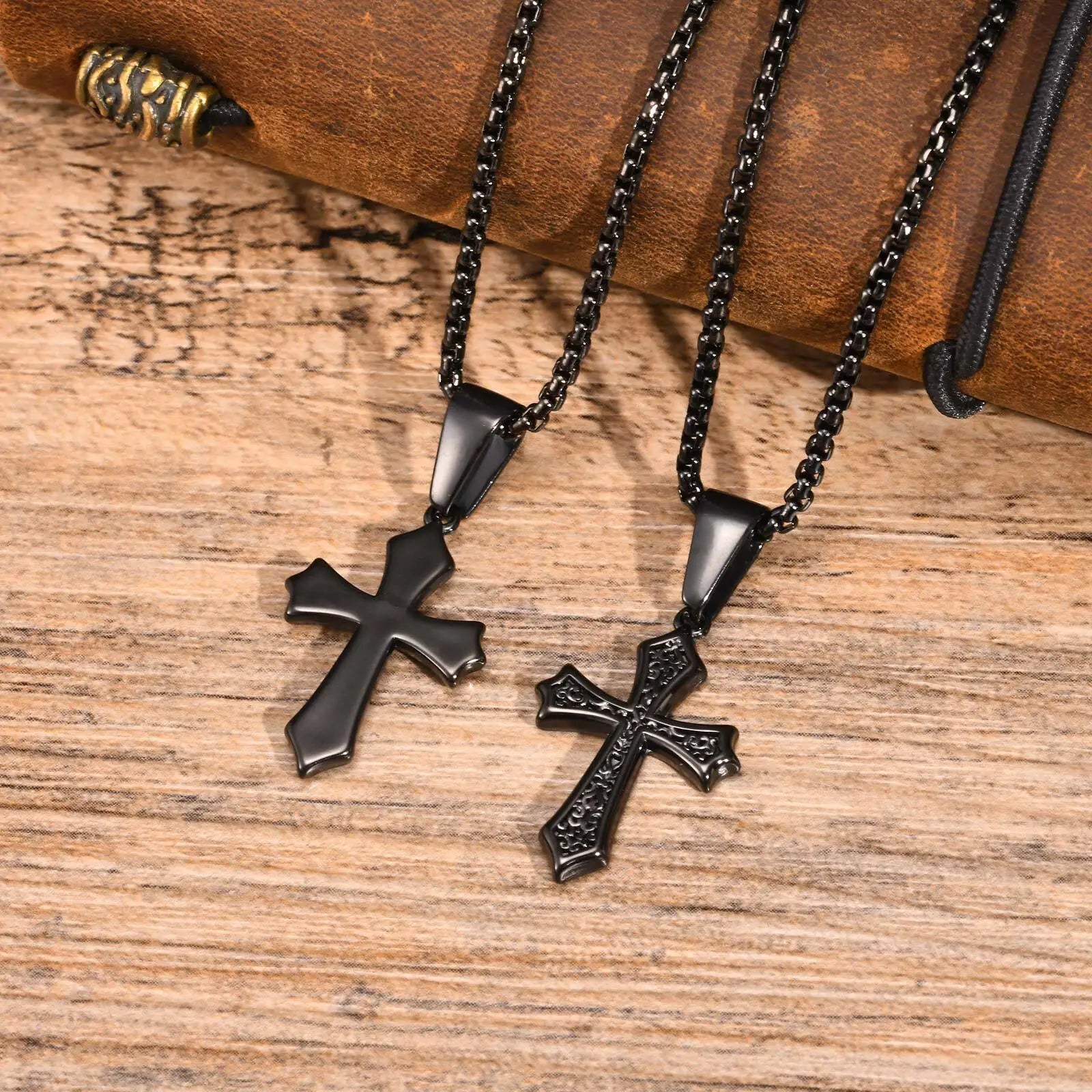 Hip Hop Cross Necklace for Men Women,50/55/60cm Stainless Steel Chic Cross Pendant,Christian Classic Jewelry Gifts
