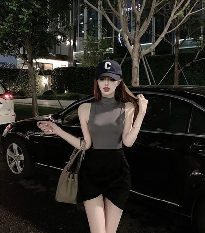 Sexy Tank Top Solid Halter Crop Tops Women Summer Camis Turtleneck Camisole Fashion Casual Tube Female Sleeveless Cropped Vest