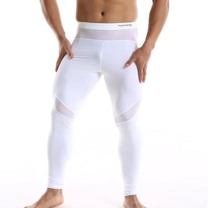 Men Long Johns Summer Ice Silky Mesh Pants Breathable Soft Sleep Wear Bottoms Tight Male Long Underwear Leggings Pajamas