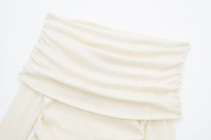 HH 2025 Woman Sexy Off Shoulder Long Sleeve T-Shirts Cotton Top New Women Short Ruched Simple Basic Translucent Tshirts