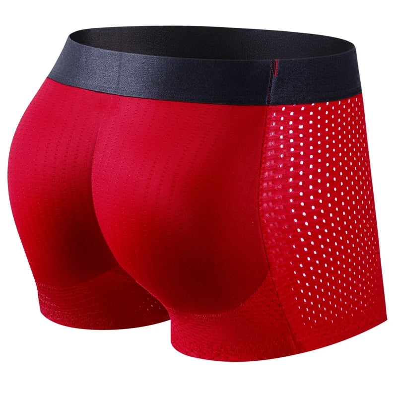 Men Trunks Built-in Fake Butt Hip Lifter Enhancer Shorts Boxer Briefs Padded Underwear Shapewear Underpants Nylon  Breathable