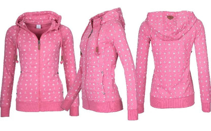 Floral Print Loose Long Sve Zipper Jaet Women&