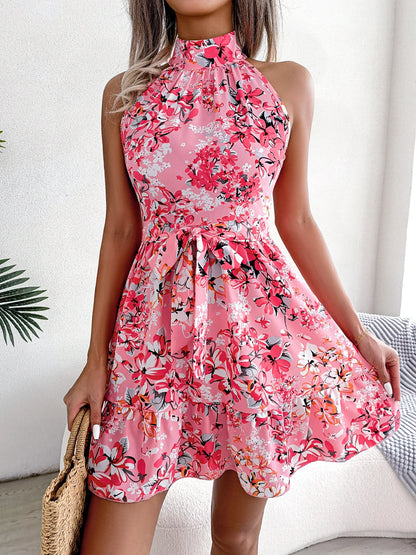 Women Casual Sleeveless Ruffles Slim Waist Floral Print Dress for Summer 2025 Elegant Dresses for Woman Valentine&