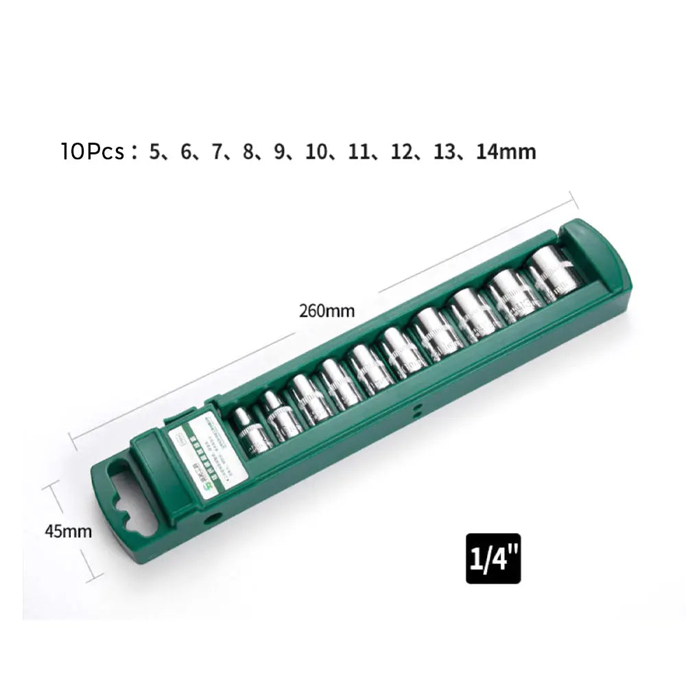 Hex Socket Wrench Head Set 1/4 3/8 1/2 Short Long Socket Deep Nut Driver Sleeve Spanner End Ratchet Tool With Holder