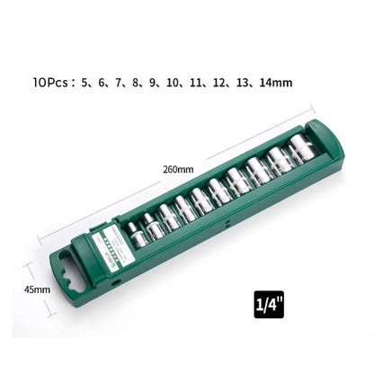 Hex Socket Wrench Head Set 1/4 3/8 1/2 Short Long Socket Deep Nut Driver Sleeve Spanner End Ratchet Tool With Holder