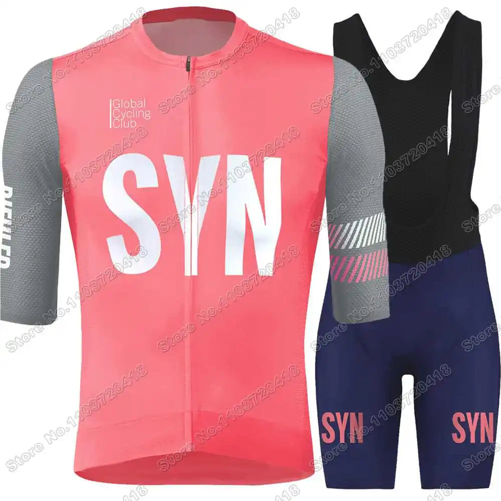 2025 SYN Cycling Jersey Set Pink Orange Green Grey Cycling Clothing Men Short Sleeve Kit Road Bike Shirt Suit Bicycle Bib Shorts