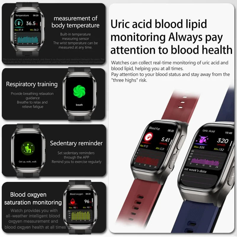 2026 New Blood Pressure Air Pump Airbag Accurate Measure Smart Watch Men Non invasive Blood Lipids Health ECG Smart Watches NFC