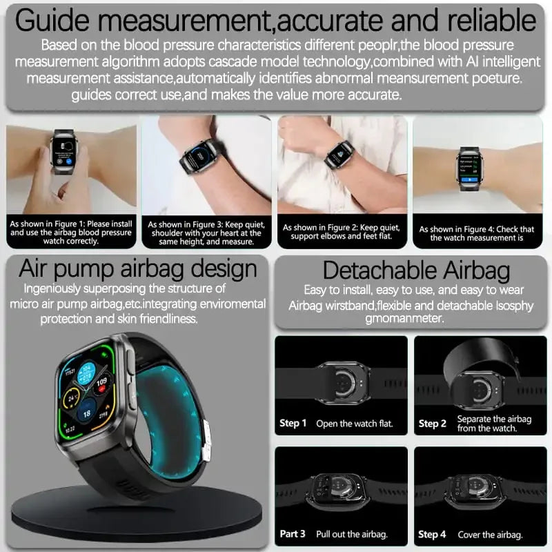 GUHUAVMI New Smart Watch Airbag air pump measurement Blood pressure Health Sport 2.06 inch AMOLED retina touch screen Smartwatch