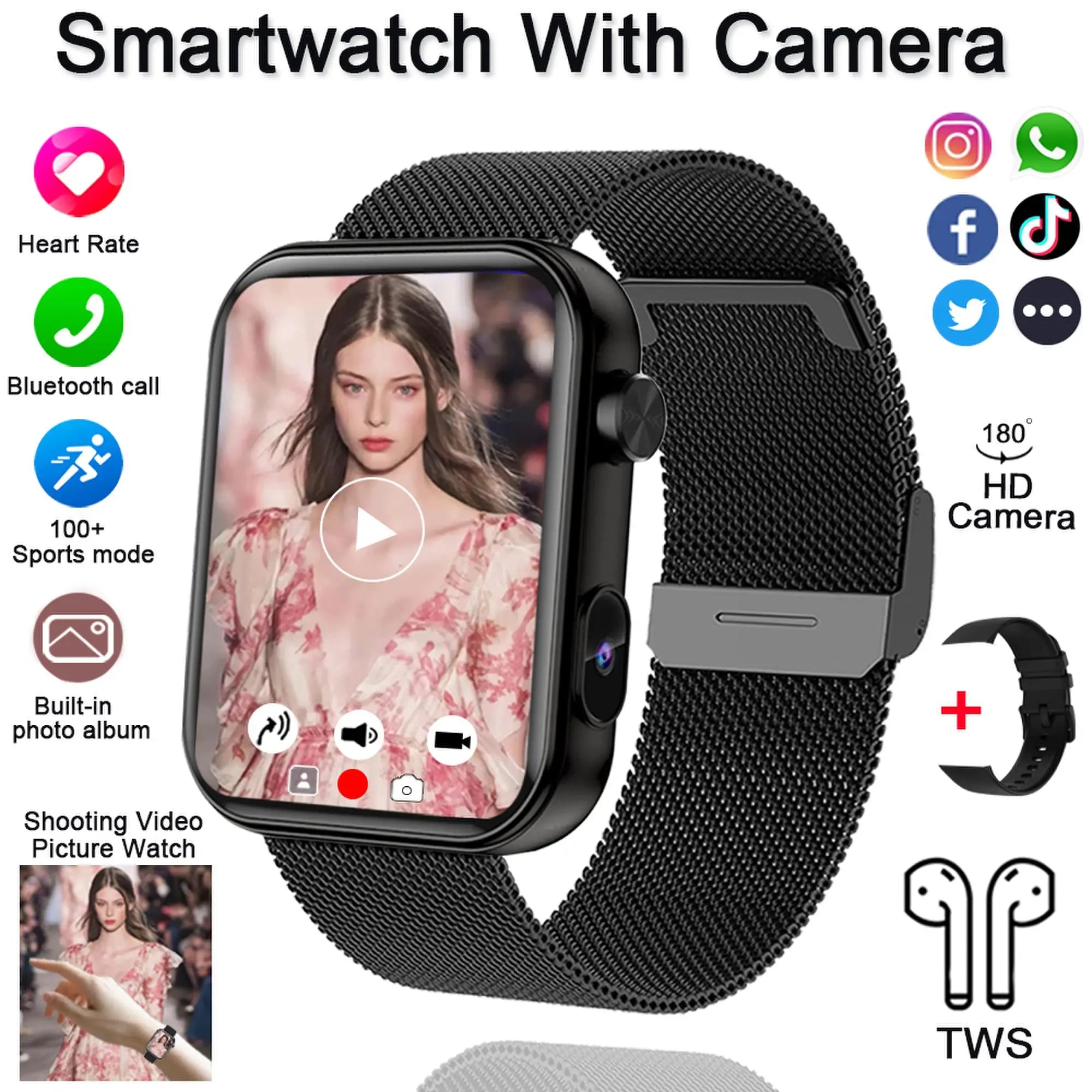 2025 New Smart Watch Men Women Camera Take Photos Record Video Health Monitor Sports Fitness Waterproof BT Call Smartwatch