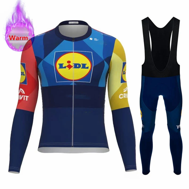 2026 Lidl Team Winter Thermal Fleece Cycling Jersey Set Sports Bike Suit Mountian Bicycle Clothing Ropa Ciclismo Invierno Hombre