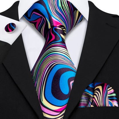 Barry.Wang Colorful Men Tie Handkerchief Cufflinks Set Novelty Floral Necktie for Male Designer Wedding Business Party Gift