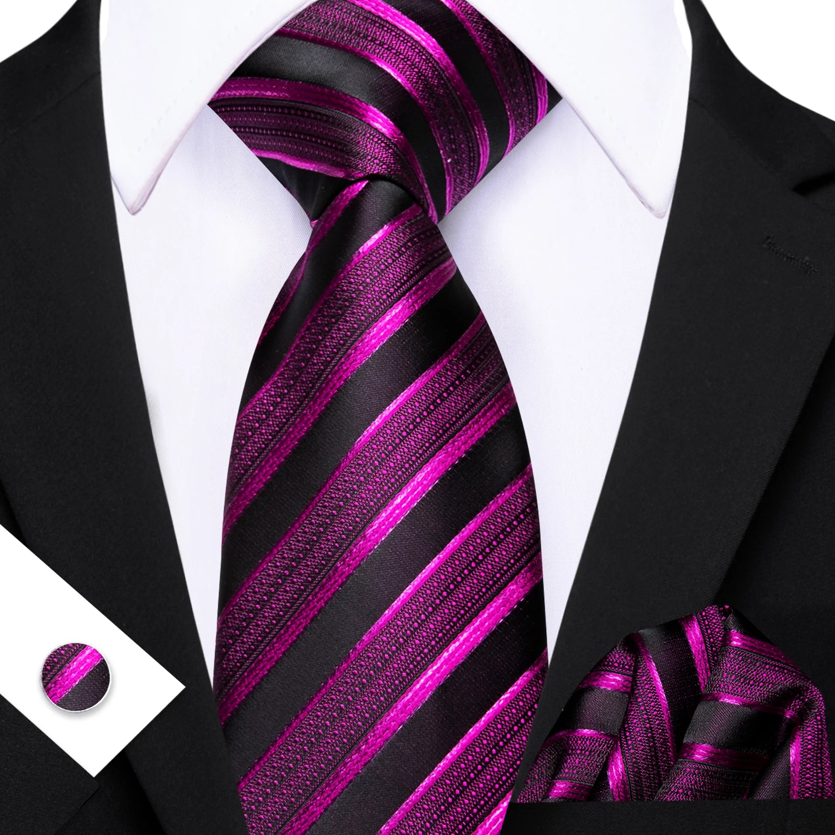 Barry.Wang Jacquard Watermelon &amp; Peach Pink Men Tie With Pocket Square Cufflinks Set Exquisiet Necktie For Male Wedding Business
