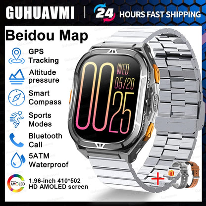 New GUHUAVMI TANK X5 SmartWatch MIL-STD-810H Rugged IP69K 5ATM L1+L5 GPS 1.96" AMOLED Compass OutdoorSport Watch for Android iOS
