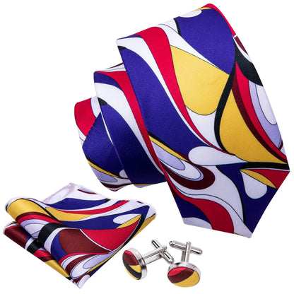 Barry.Wang Colorful Men Tie Handkerchief Cufflinks Set Novelty Floral Necktie for Male Designer Wedding Business Party Gift