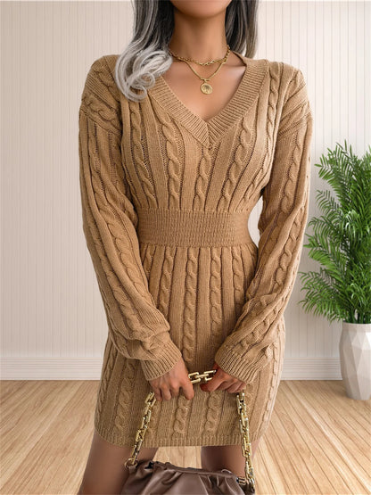 Women Sweater Dresses Cocktail V Neck Knitted Dress Sweater Sheath Dress