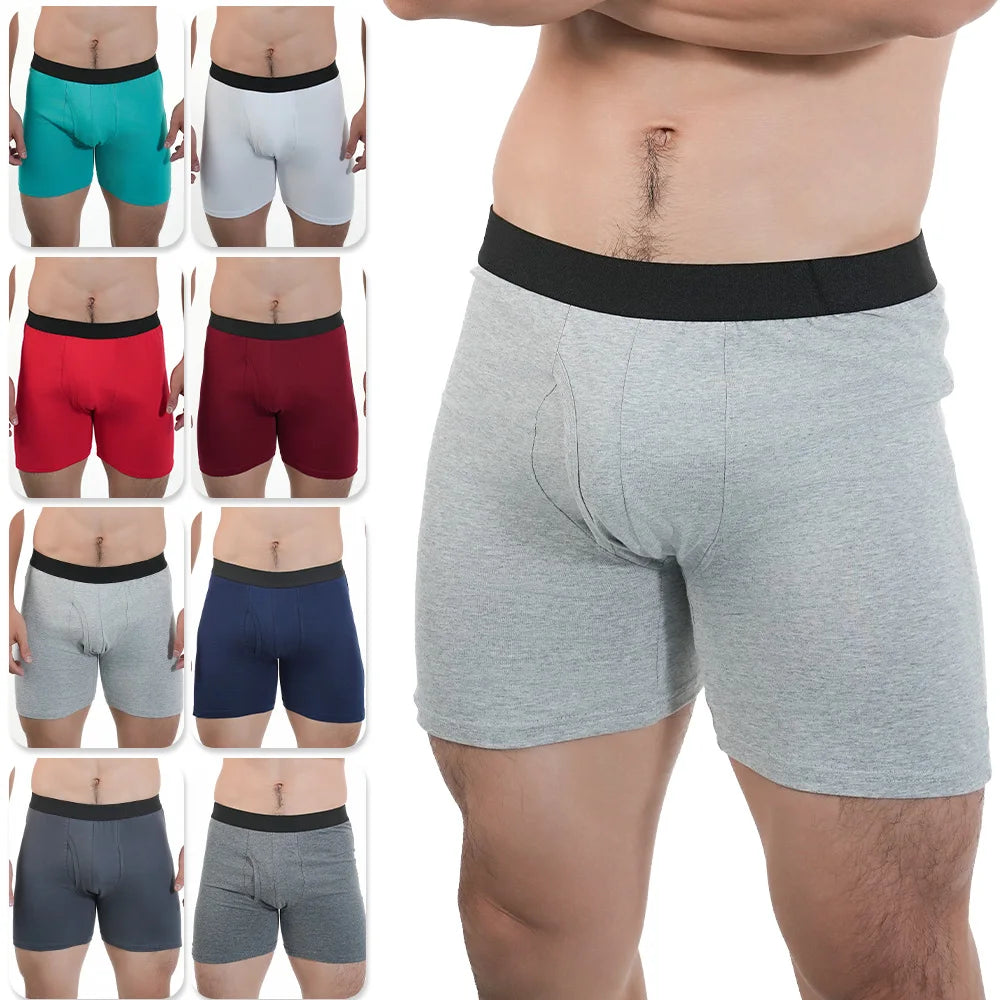 Mens Long Boxer Briefs Youth Sports Underwear Cotton Underpants Breathable Stretch Panties Plus Size Boxers Shorts Mens Gifts