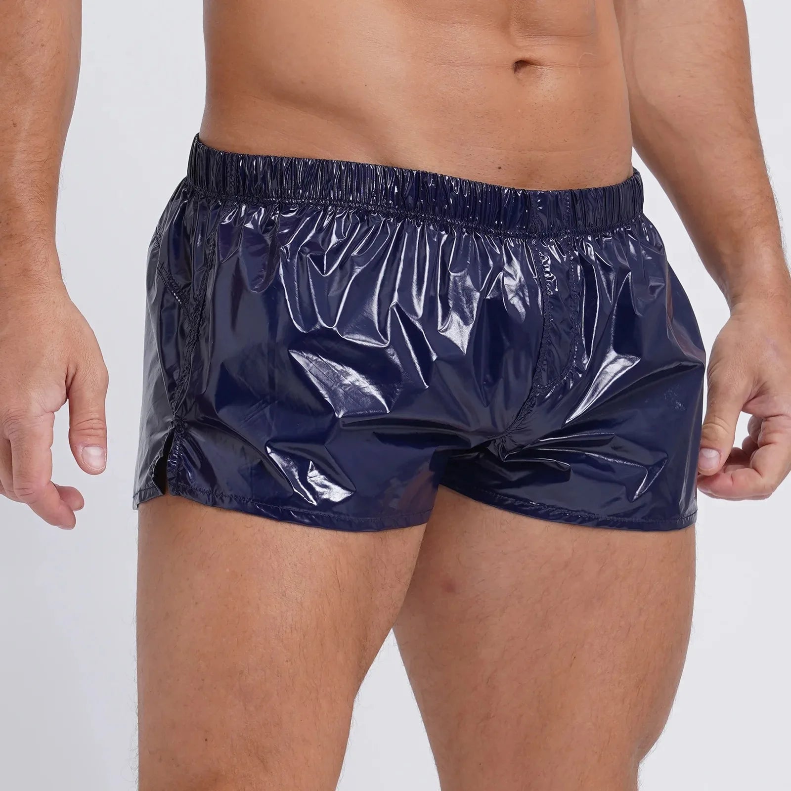Swimwear Mens Swimsuit Low Rise Sides Slit Swim Shorts Slim Fit Glossy Swimming Trunks Beach Pool Party Nightclub Costume