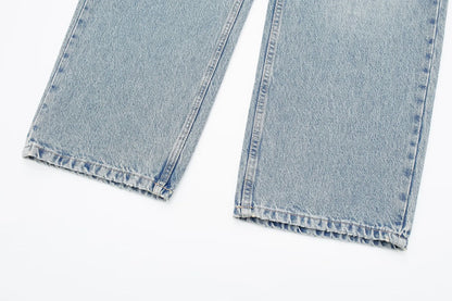 Jeans For Women 2024 Denim Solid Loose Zipper Fly Female Hole Trouser Pockets Wild Basic Commute Woman Wide Leg Long Pant