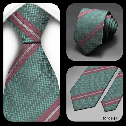 Luxury 7CM Mens Tie Necktie Red Green Stripes Solid Tie For Man Groom Jacquard Woven Neck Tie For Business Wedding Party