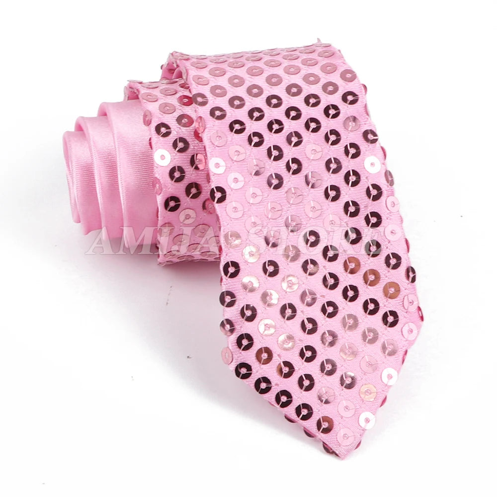 Shiny Sequins Neck Ties Men Women Stage Black Pink Blue Glitter Performance Prom Paillette Accessories Fashion Party 5cm Necktie