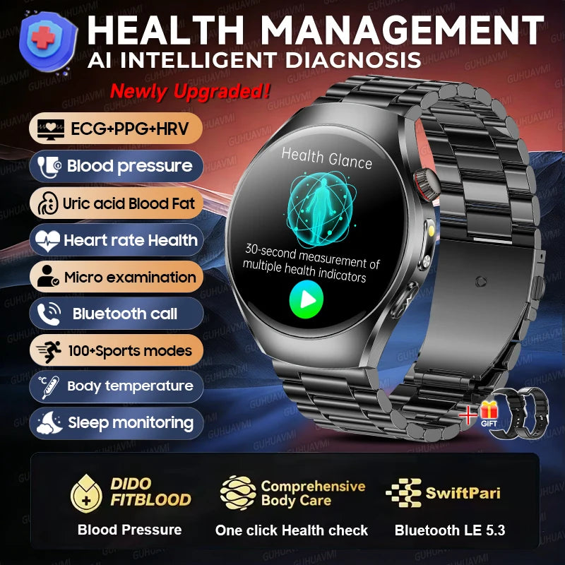2026 New Accurate Body Health analysis Smart Watch Men ECG Blood lipids Uric acid Blood Pressure Body Fat Voice Call Smartwatch