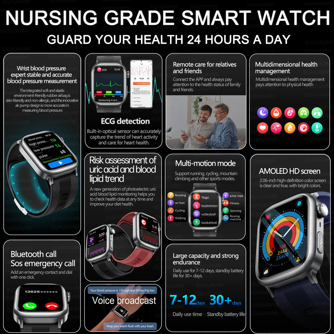 2026 New Air Pump+Air Bag+NFC Health SmartWatch Precise Blood Pressure Blood Fat Monitoring Voice Call Smartwatch For Men Women