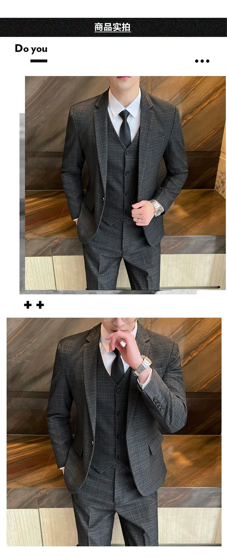 Suits  (blazer+ Vest + Pants) Men Fashion Business Casual Hosts Slim-fit Gentleman Wedding Work  Mens Suits 3 Piece M-5XL