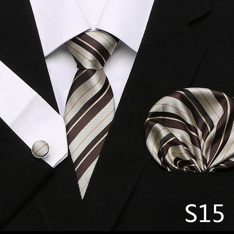 Men`s Tie Red Plaid print Jacquard Woven Tie Hanky Cufflinks Sets For Formal Wedding Business Party Free Postage