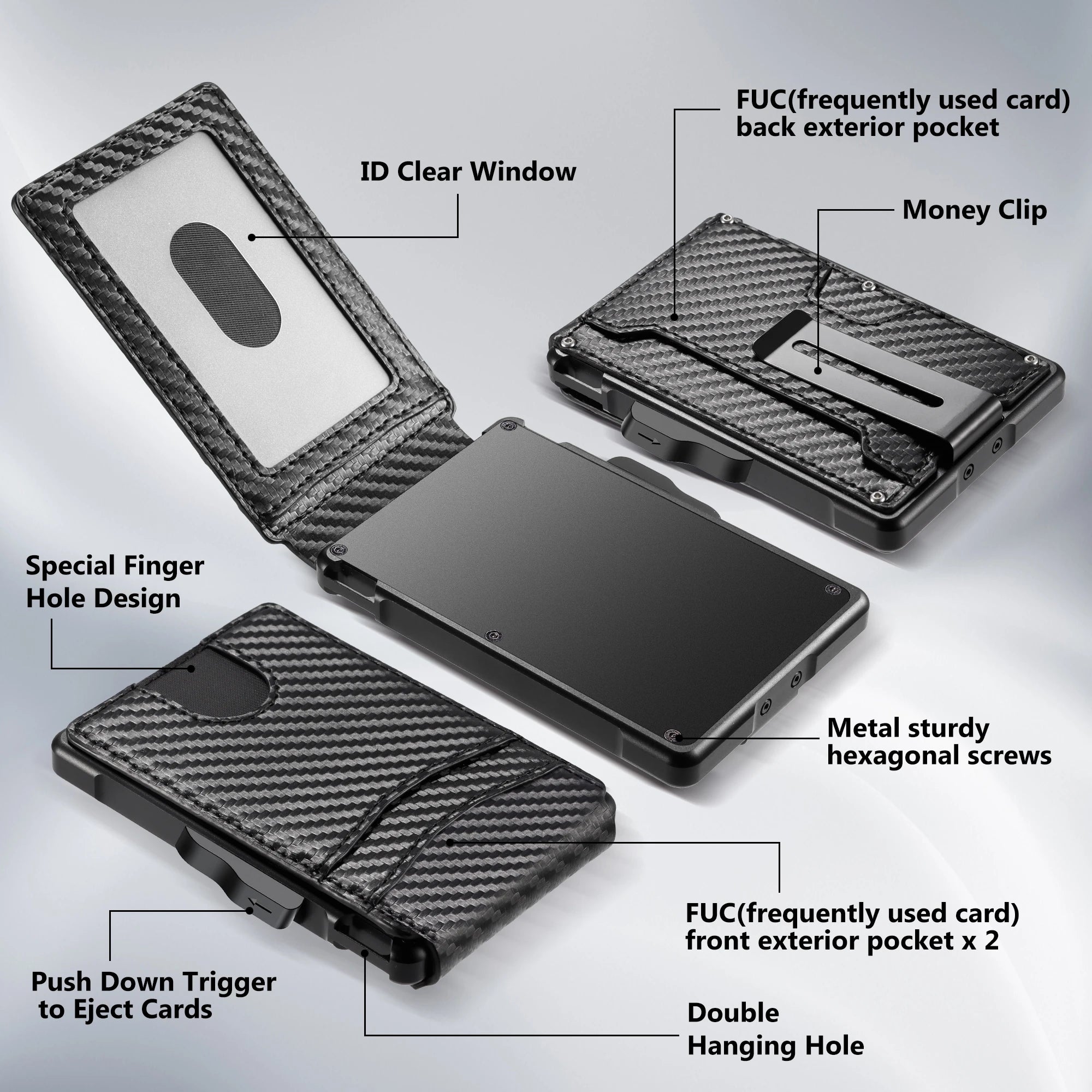 Wallet for Men, Mens Minimalist Wallet 9-13 Cards, Slim Compact Wallet with Money Clip &amp; ID Window, RFID Blocking Smart Pop Up C
