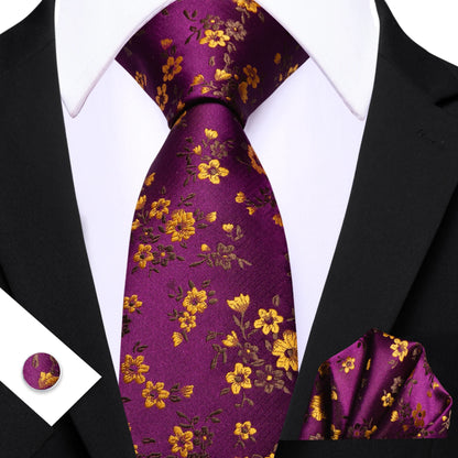 Barry.Wang Jacquard Watermelon &amp; Peach Pink Men Tie With Pocket Square Cufflinks Set Exquisiet Necktie For Male Wedding Business