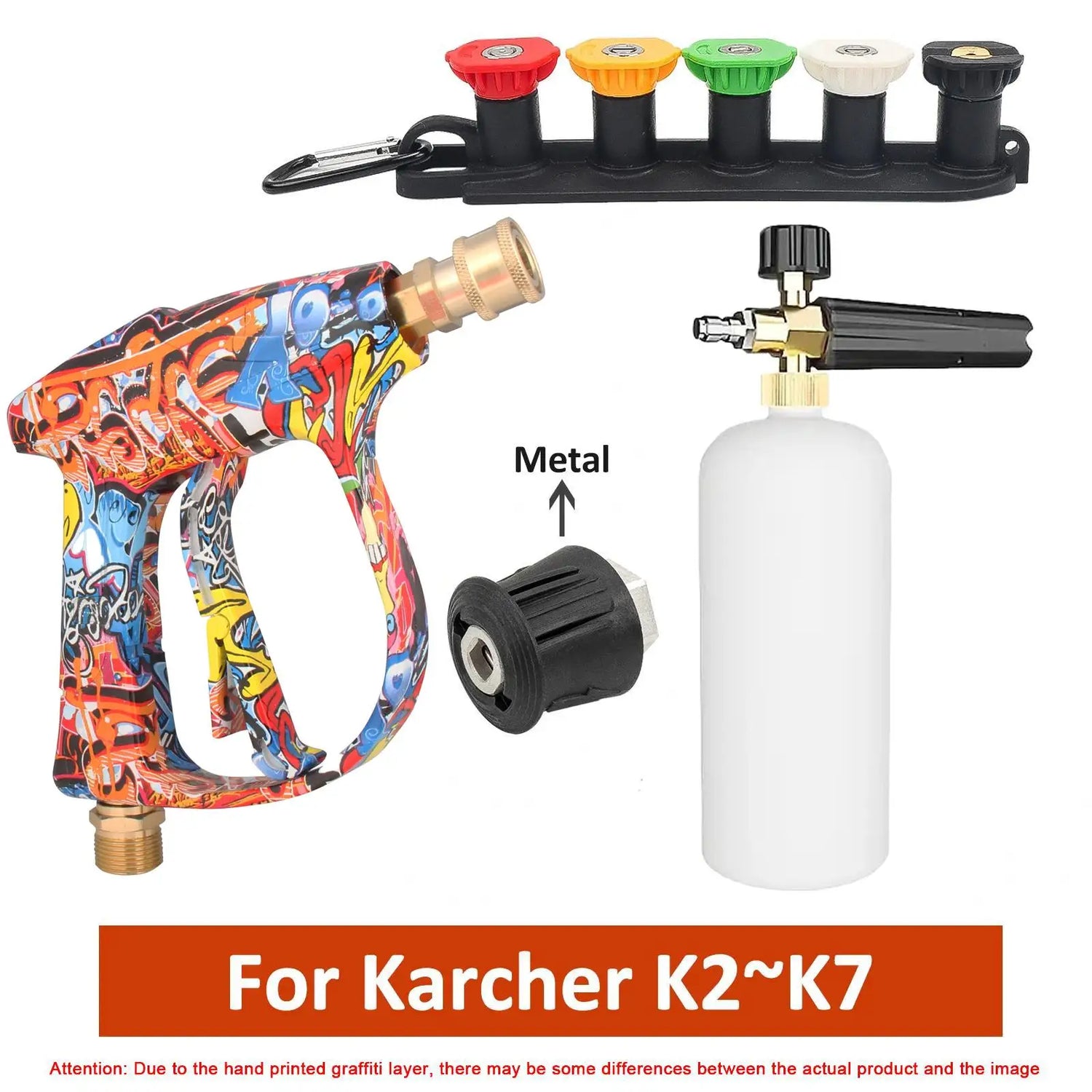 4350PSI High Pressure Water Gun with Graffiti Design, 1L Foam Cannon &amp; 1/4" Quick Connect, Battery-Free for Karcher K Series