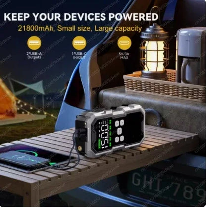 Car Jump Starter With Air Compressor LCD Screen 21800mAh Por