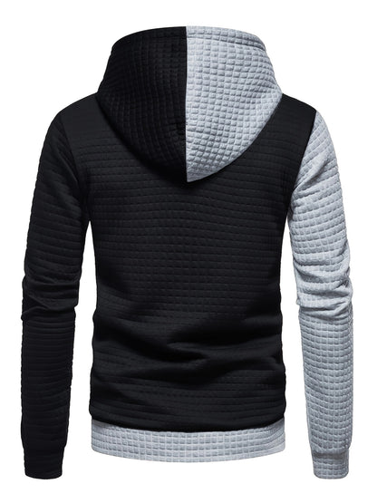 Trendy Mens Waffle Hoodie - Color Block Street Style with Hood &amp; Kangaroo Pocket - Cozy Winter/Fall Sweatshirt - Ideal Gift Idea