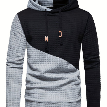 Trendy Mens Waffle Hoodie - Color Block Street Style with Hood &amp; Kangaroo Pocket - Cozy Winter/Fall Sweatshirt - Ideal Gift Idea