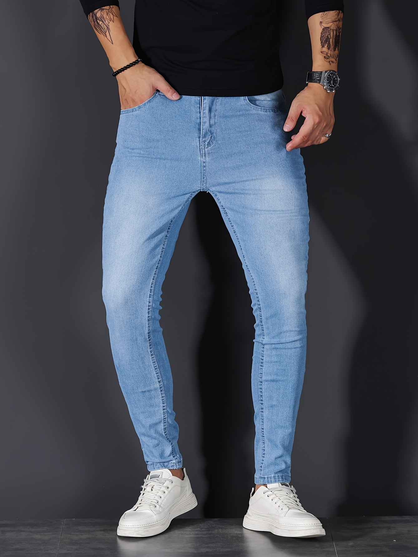 Mens Premium Distressed Skinny Jeans - Comfortable Medium Stretch, Trendy Street Style, Ripped Detailing for a Fashion-Forward Look - Ideal for All Seasons, Casual Wear