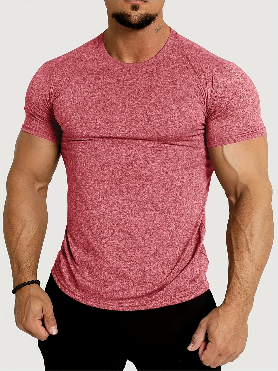 Summer Fitness Essential - Mens Quick-Drying, Breathable, Medium Stretch Polyester Short Sleeve Crew Neck T-Shirt for Sports and Casual Wear - Machine Washable, Perfect Gift for Him