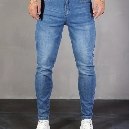 Mens Stylish Slim Fit Jeans - Chic Distressed Denim with Medium Stretch for Casual Street Style