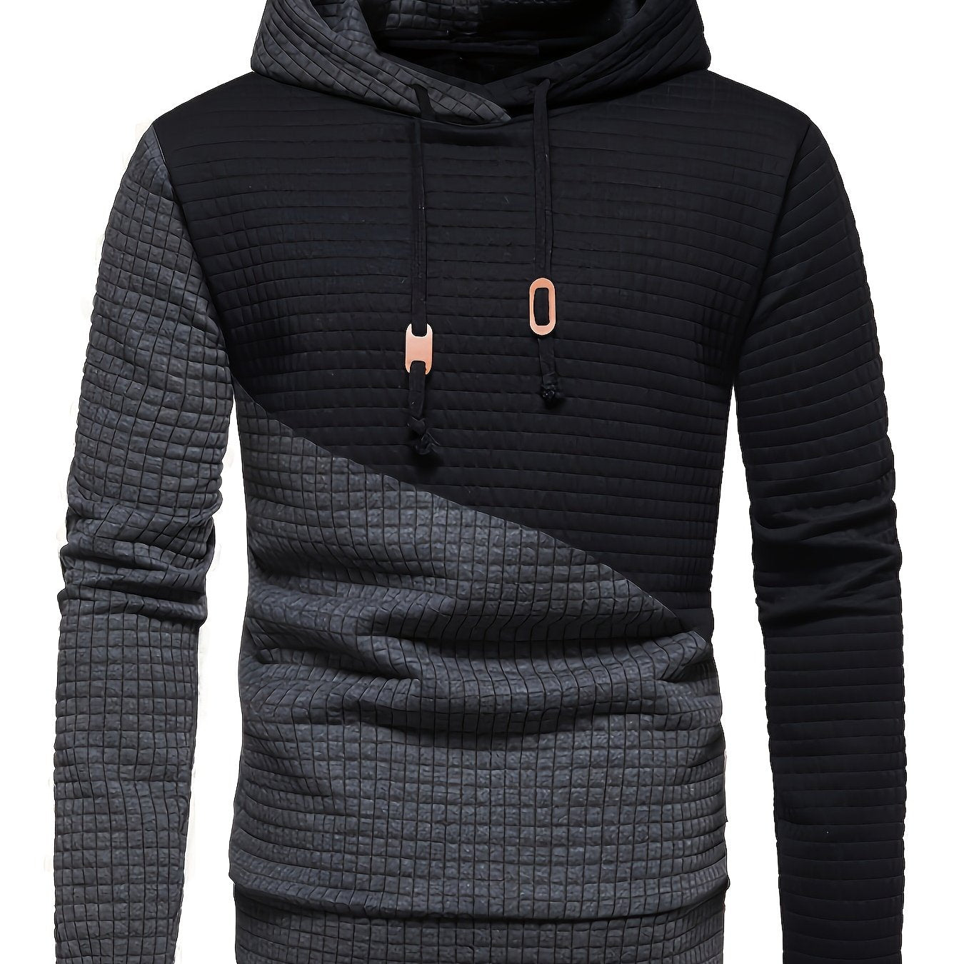 Trendy Mens Waffle Hoodie - Color Block Street Style with Hood &amp; Kangaroo Pocket - Cozy Winter/Fall Sweatshirt - Ideal Gift Idea